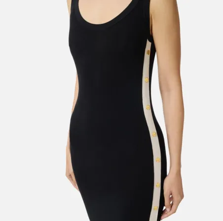 Abito in maglia con bande in viscosa lucida bottoni oro  | BorotalcoCa