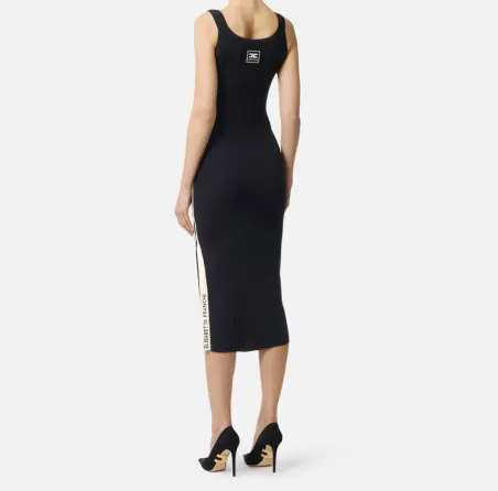 Abito in maglia con bande in viscosa lucida bottoni oro  | BorotalcoCa