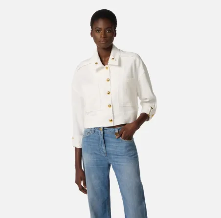 Elisabetta Franchi Caban in gabardina con bottoni gioiello  | Borotalc