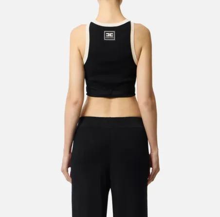 Elisabetta Franchi Top in maglia con bande in viscosa lucida  | Borota