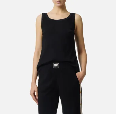 Elisabetta Franchi Top in maglia con bande in viscosa lucida con botto