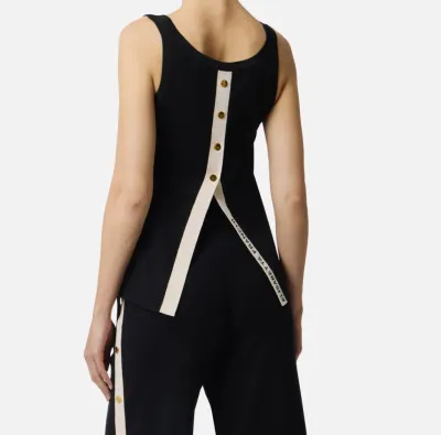 Elisabetta Franchi Top in maglia con bande in viscosa lucida con botto