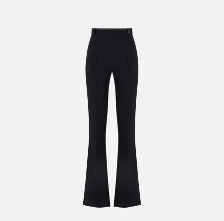 ELISABETTA FRANCHI Pantaloni in doppio crêpe stretch con logo charm  |