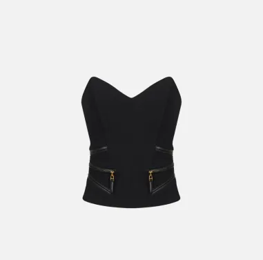 Elisabetta Franchi  Top in crêpe con dettagli zip dorati  | BorotalcoC