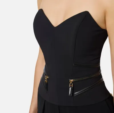 Elisabetta Franchi  Top in crêpe con dettagli zip dorati  | BorotalcoC