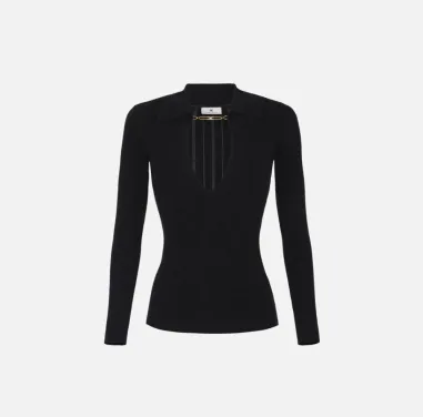 Elisabetta Franchi – Maglia a costine con dettagli à jour  | Borotalco