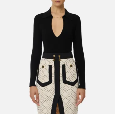 Elisabetta Franchi – Maglia a costine con dettagli à jour  | Borotalco 2