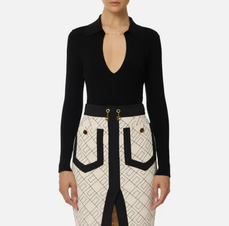 Elisabetta Franchi – Maglia a costine con dettagli à jour  | Borotalco