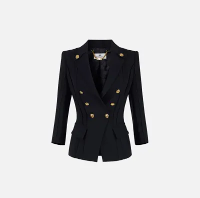 ELISABETTA FRANCHI Giacca in Doppio Crêpe Stretch con Motivi a Taglio 