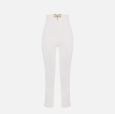 ELISABETTA FRANCHI Pantaloni in Doppio Crêpe Stretch con Dettagli Logo