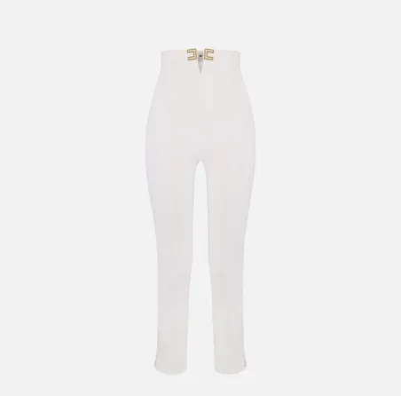 ELISABETTA FRANCHI Pantaloni in Doppio Crêpe Stretch con Dettagli Logo