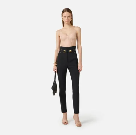 Elisabetta Franchi Pantaloni in Doppio Crêpe Stretch con Elastici  | B