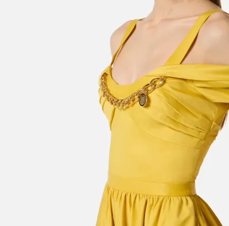 ELISABETTA FRANCHI Abito in cotone stretch con catena gioiello  | Boro