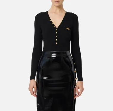 Elisabetta Franchi – Maglia a costine con taschino e dettaglio logo  |