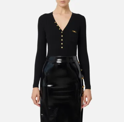 Elisabetta Franchi – Maglia a costine con taschino e dettaglio logo  |