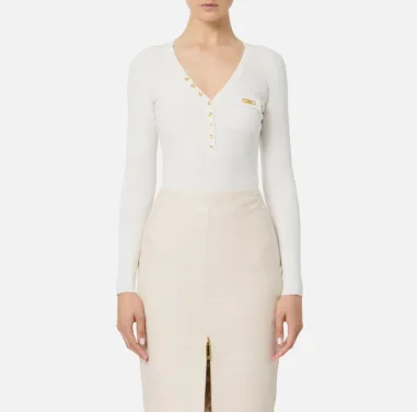 Elisabetta Franchi – Maglia a costine con taschino e dettaglio logo  | 2