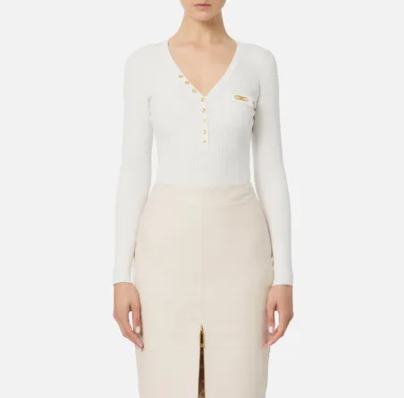 Elisabetta Franchi – Maglia a costine con taschino e dettaglio logo  |