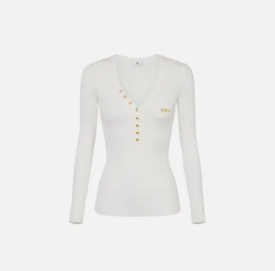 Elisabetta Franchi – Maglia a costine con taschino e dettaglio logo  |