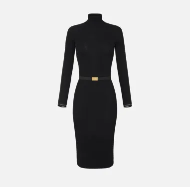 Elisabetta Franchi – Abito in maglia a costine con cintura in vita  | 