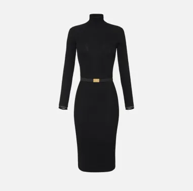 Elisabetta Franchi – Abito in maglia a costine con cintura in vita  |  2