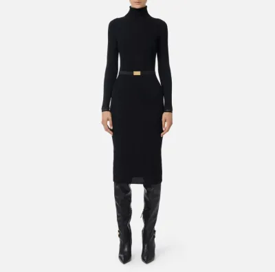 Elisabetta Franchi – Abito in maglia a costine con cintura in vita  | 