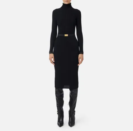 Elisabetta Franchi – Abito in maglia a costine con cintura in vita  | 