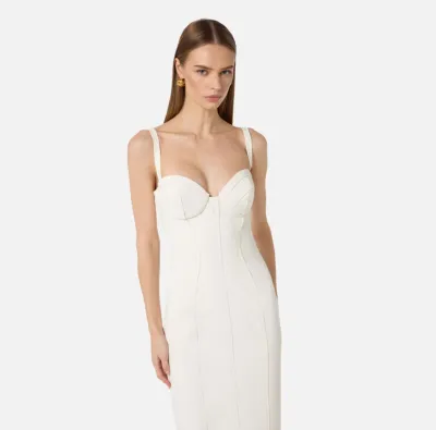 Elisabetta Franchi Abito in crêpe leggero con tessuto a taglio vivo  |