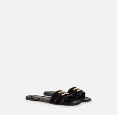 Elisabetta Franchi Sandalo flat in pelle con dettaglio logo  | Borotal