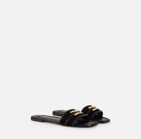 Elisabetta Franchi Sandalo flat in pelle con dettaglio logo  | Borotal