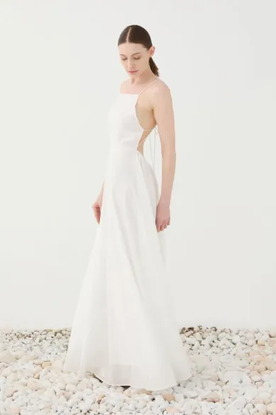 Eleh Abito Lungo Bianco con Schiena Scoperta e Spalline Sottili  | Bor
