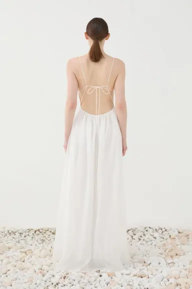 Eleh Abito Lungo Bianco con Schiena Scoperta e Spalline Sottili  | Bor