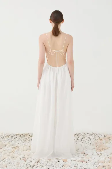 Eleh Abito Lungo Bianco con Schiena Scoperta e Spalline Sottili  | Bor