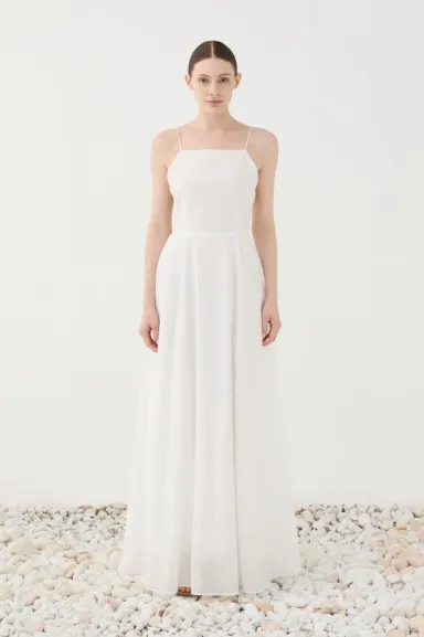 Eleh Abito Lungo Bianco con Schiena Scoperta e Spalline Sottili  | Bor
