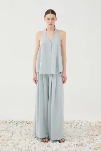 Eleh Top Azzurro con Collo Allacciato e Bottoncini Frontali  | Borotal 2