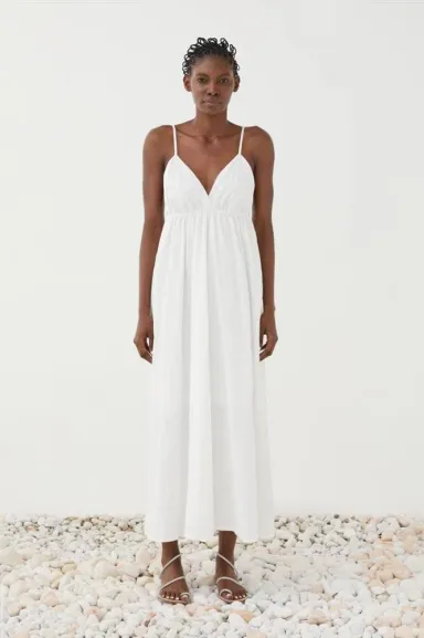 Eleh Abito lungo bianco con spalline sottili e scollo a V  | Borotalco