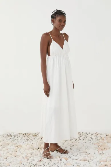 Eleh Abito lungo bianco con spalline sottili e scollo a V  | Borotalco