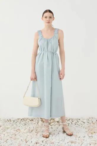 ELEH Abito midi con spalline arricciate e cintura in vita