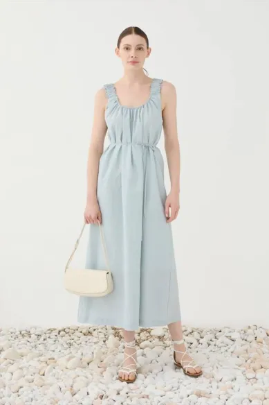 ELEH Abito midi con spalline arricciate e cintura in vita