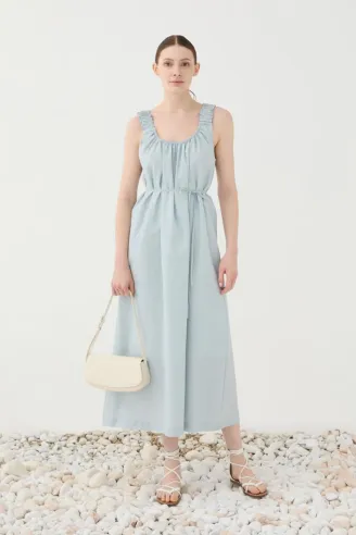 ELEH Abito midi con spalline arricciate e cintura in vita 2