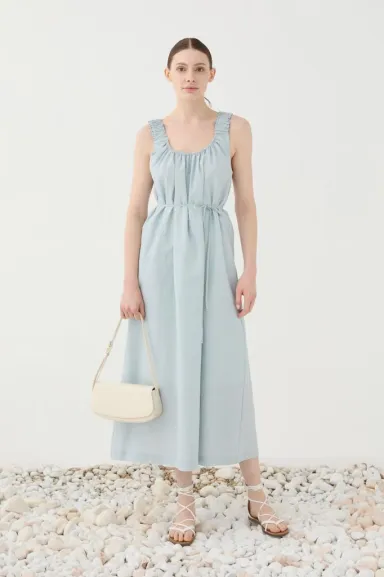 ELEH Abito midi con spalline arricciate e cintura in vita