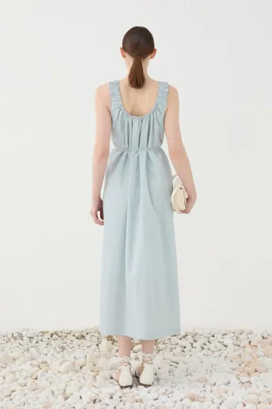 ELEH Abito midi con spalline arricciate e cintura in vita
