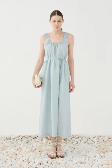 ELEH Abito midi con spalline arricciate e cintura in vita