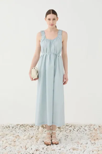 ELEH Abito midi con spalline arricciate e cintura in vita