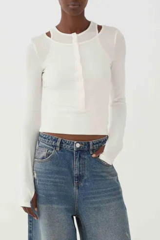 ELEH Top aderente a maniche lunghe con scollo cut-out