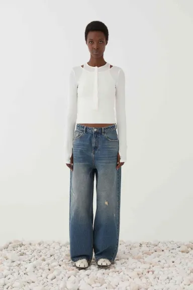 ELEH Top aderente a maniche lunghe con scollo cut-out