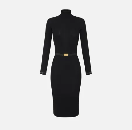 Elisabetta Franchi – Abito in maglia a costine con cintura in vita  | 