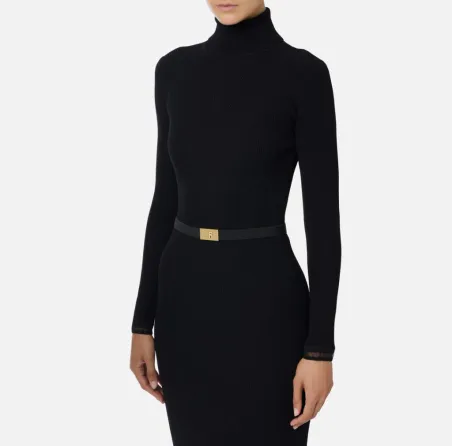 Elisabetta Franchi – Abito in maglia a costine con cintura in vita  | 