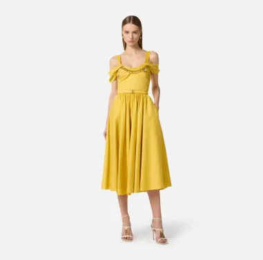 ELISABETTA FRANCHI Abito in cotone stretch con catena gioiello  | Boro