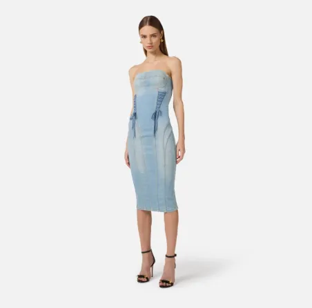 Elisabetta Franchi Abito in denim con lacci criss-cross  | BorotalcoCa