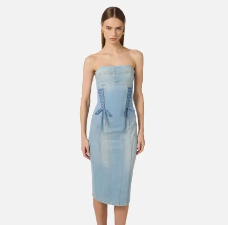 Elisabetta Franchi Abito in denim con lacci criss-cross  | BorotalcoCa